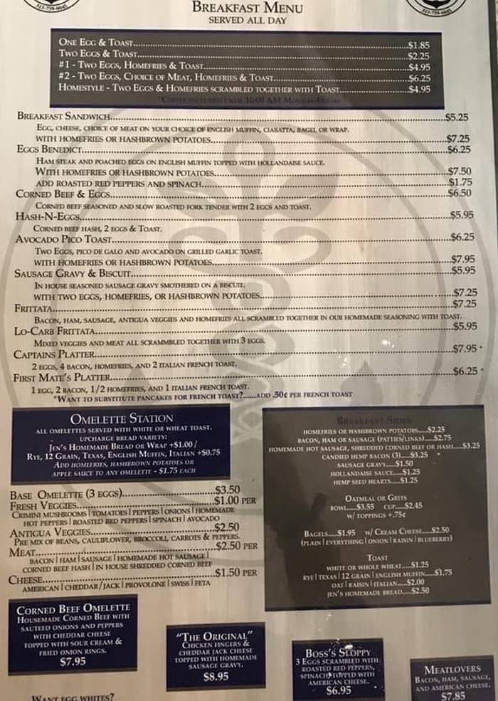 Page 1 of menu, Captain's Cafe Geneva, NY