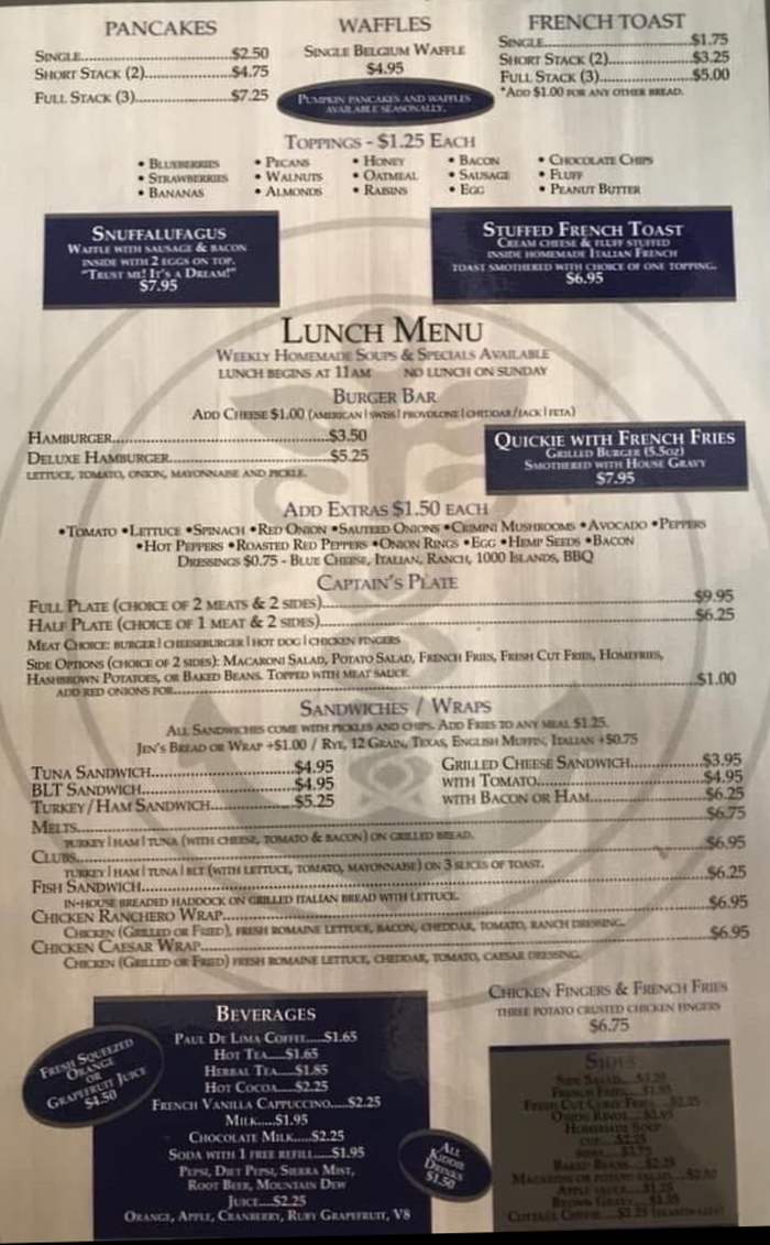 Page 2 of menu, Captain's Cafe Geneva, NY