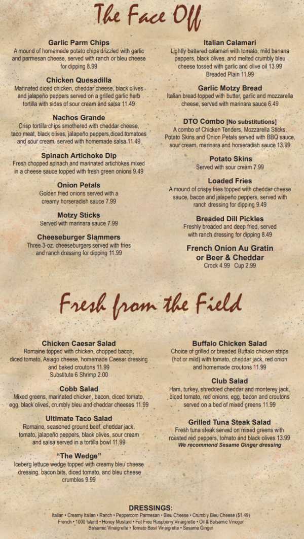 Page 1 of menu, Dana's Time Out Geneva, NY