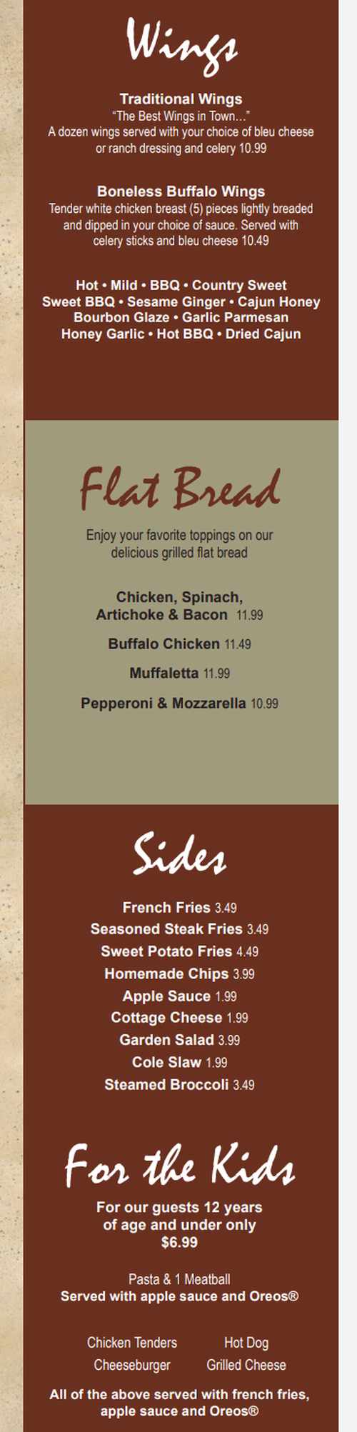 Page 2 of menu, Dana's Time Out Geneva, NY