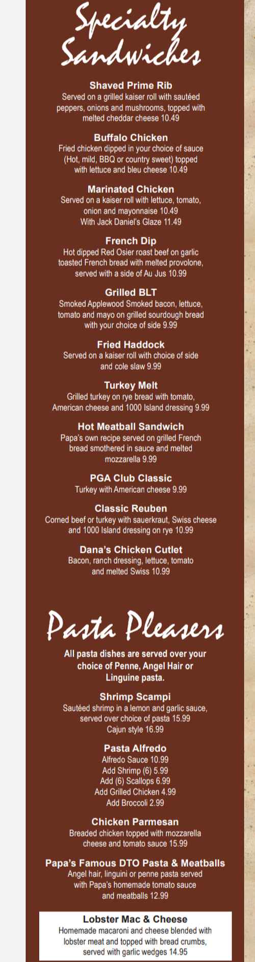 Page 4 of menu, Dana's Time Out Geneva, NY