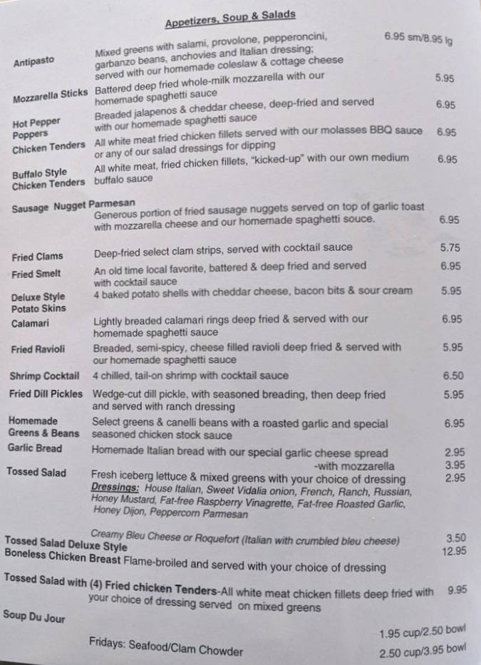 Page 1 of menu, Deluxe Bar & Grill Geneva, NY