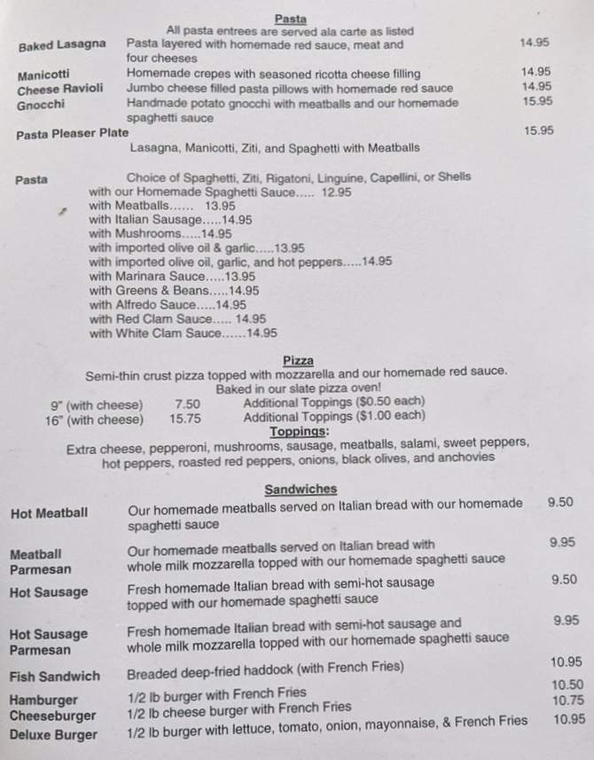 Page 2 of menu, Deluxe Bar & Grill Geneva, NY