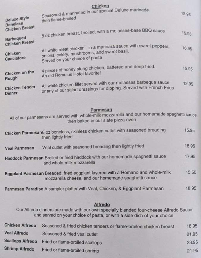 Page 3 of menu, Deluxe Bar & Grill Geneva, NY