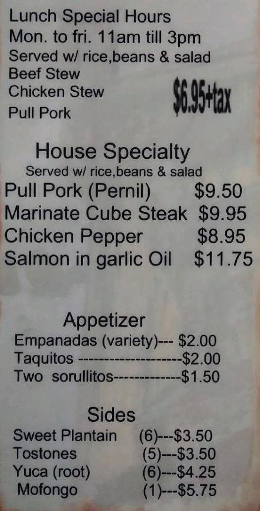 Page 1 of menu, El Morro Restaurant Geneva, NY