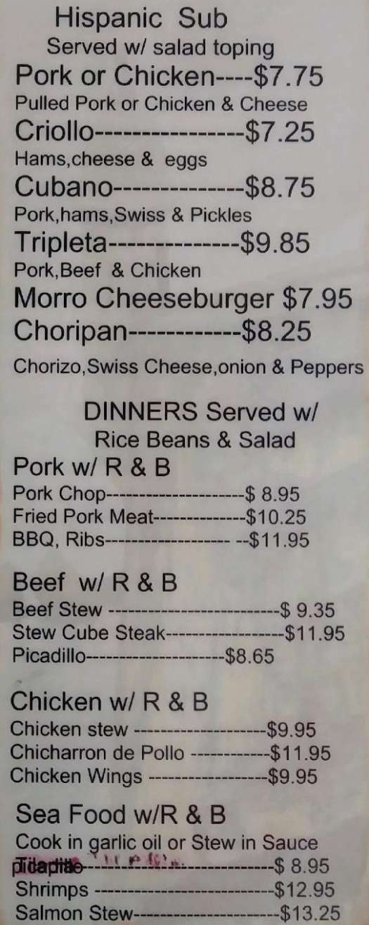 Page 2 of menu, El Morro Restaurant Geneva, NY