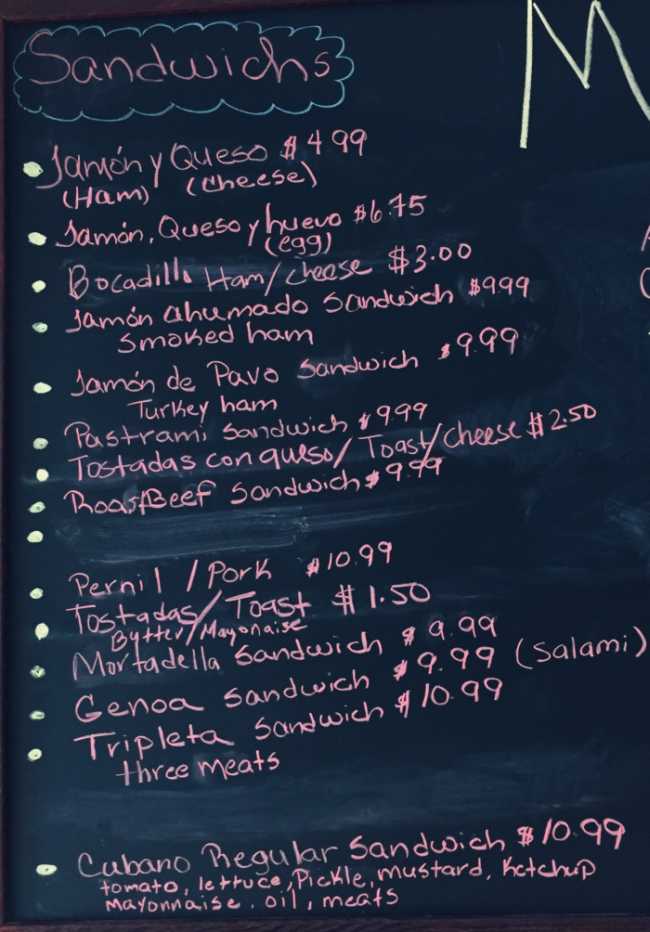 Page 1 of menu, El Rinconcito Bakery & Cafe Geneva, NY
