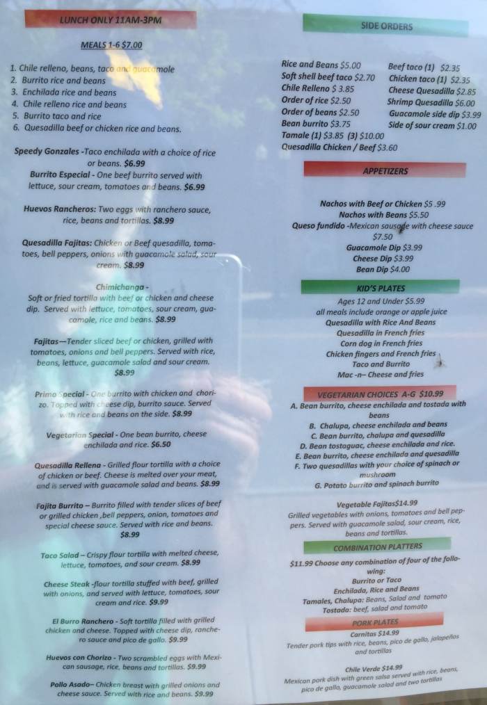 Page 2 of menu, La Reyna de Mexico Geneva, NY