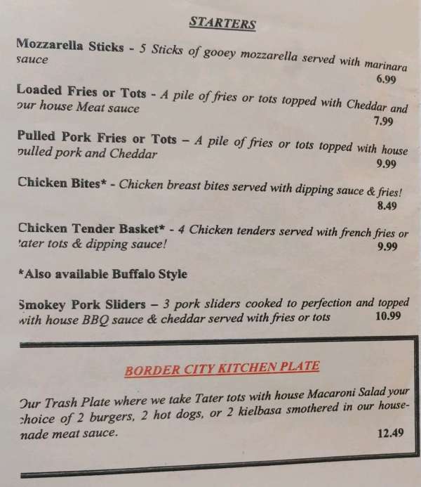 Page 1 of menu, Patsy's Drive In Border City, NY