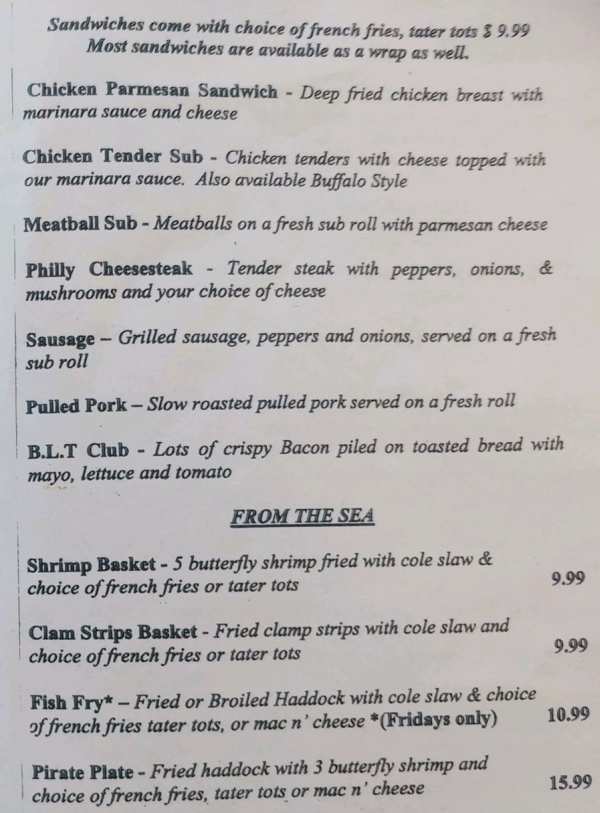 Page 2 of menu, Patsy's Drive In Border City, NY