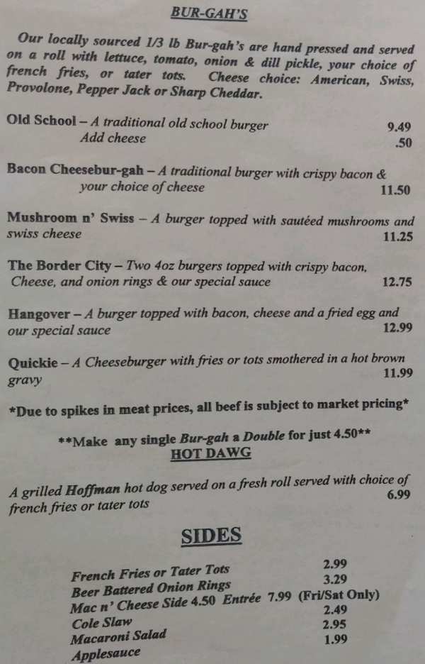 Page 3 of menu, Patsy's Drive In Border City, NY