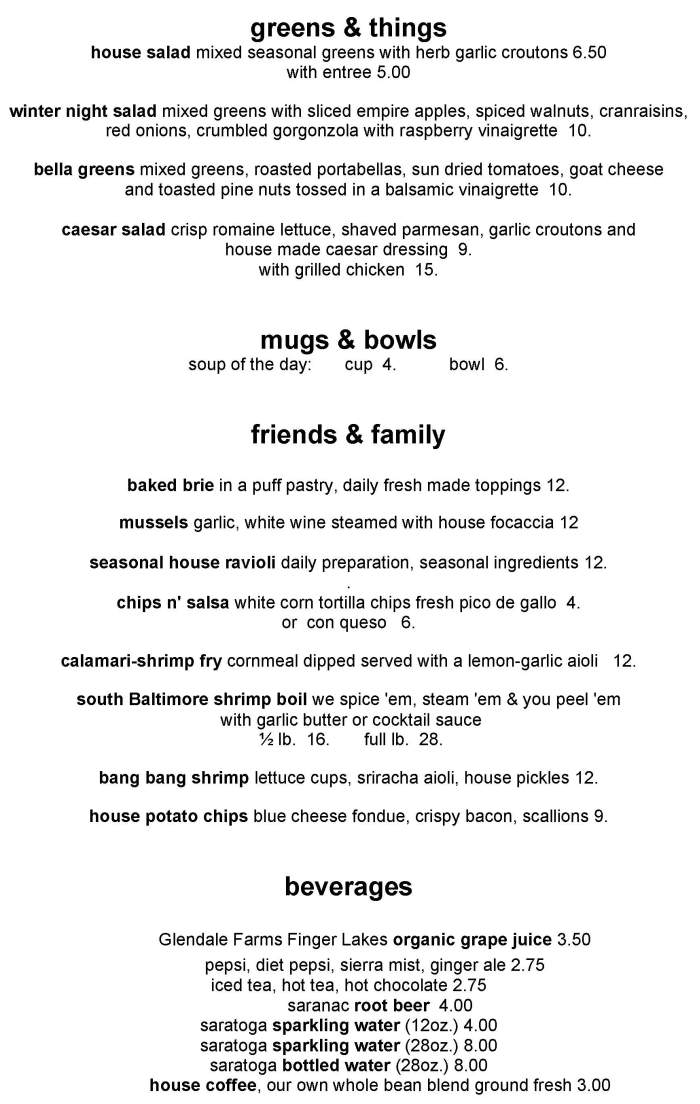 Page 1 of menu, Ports Cafe in Geneva, NY