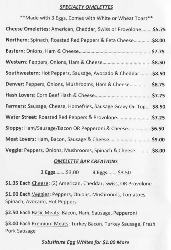 Page 2 of menu, Water St Cafe Geneva, NY