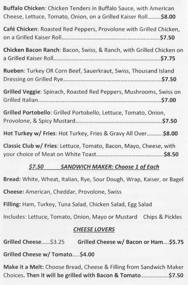 Page 6 of menu, Water St Cafe Geneva, NY